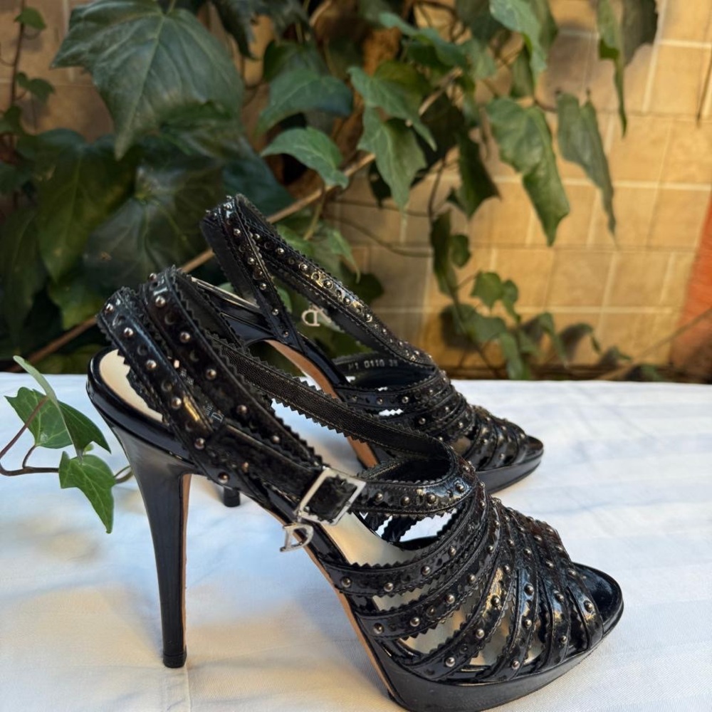 Christian Dior Bonnie Sandal Black Patent Leather